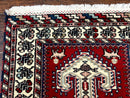 Indo Persian Runner Rug 2.6 x 12, Heriz Geometric Caucasian Design, Animal Pictorials, Tribal Runner Rug, Vintage Handmade Wool Red