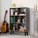 Three Tier Grey Bookshelf For Small Spaces With Crisscross