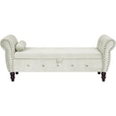 63.38"Velvet Multifunctional Storage Rectangular ottoman bench Comes with crystal buckle Solid Wood Legs with 1 Pillow,Beige