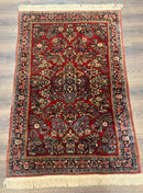 Antique Persian Sarouk Rug 3x5, Red, Floral, 200 KPSI