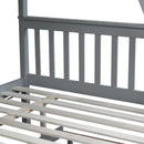 Twin Over Full Rubber Wood Bunk Bed with Trundle, Convertible Ladder and Guardrail, Detachable, Convertible Bed, with Twin Size Trundle  ,Grey