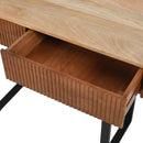 TREXM Solid Wood Entryway Table with Fluted Design, Retro Minimalist Console Table with Storage, Narrow Sofa Table with Metal Legs for Entryway Hallway Living Room(Natural+Black)