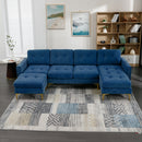 Elegant Convertible L-Shape Sectional Sofa Couch with Movable Ottoman, Velvet Upholstery, Blue