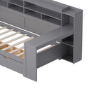 Wooden Twin Size Daybed with Storage Shelves, Multi-functional Bed with Two Storage Drawers and  Study Desk, Gray