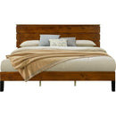 Mid-Century Modern Solid Wood Bed Frame King Size Platform Bed with Three-Piece Headboard Design, No Box Spring Needed, Brown