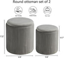 Round Velvet Storage Ottoman Collection Light Grey