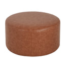 Upholstered Round Ottoman,PU Leather, Cognac Brown