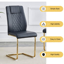 Table and chair set.63'x31.5x30' Luxurious Pandora patterned Sintered Stone Tabletop with Golden Stainless Steel Butterfly Legs.Paried With 4 Black High-quality PU Chairs With Arched Metal Legs.
