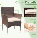 3 Piece Patio Dining PE Rattan Wicker Chair Set With Cushions And Glass Coffee Table Outdoor Brown Beige