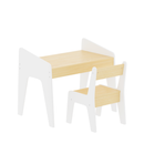 Kids Table Set with One Chair, Wooden Children Study Table, 2-8  Age Kids Funiture , White+Natural