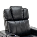 Modern PU Leather Power Recliner with Cooling Cup Holder, Bluetooth Speaker, LED Lights, and Tray Table in Black