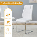 Table and chair set.64.5 x 35.4 Inch Stylish White Marble Textured Dining Table,Perfectly Blending Simplicity And Transparency.Paried With 6 White High-quality PU Chairs With Arched Silver Metal Legs.