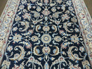 Persian Nain Rug 4x7, Navy Blue and Ivory, Handmade, Wool & Silk Highlights, Fine Oriental Rug, Vintage