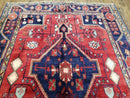 Antique Persian Zanjan Nahavand Heriz Rug, Red & Blue, Hand-Knotted, 5' x 9' 7"