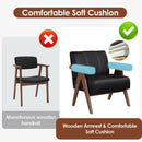 Mid Century Black Leather Upholstered Armchairs Pair