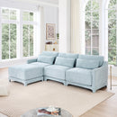 Sky Blue Three-Seater Chenille Sofa with Movable Ottomans, High-Resilience Sponge, Easy Install