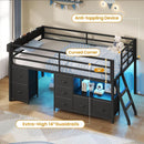 Twin Loft Bed With LED Lights And Storage Drawers Included