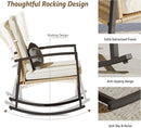 Beige Patio Rocking Chairs Set With Glass Coffee Table