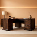 60In Farmhouse L Shaped Desk With Drawers Charging Oak