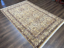 Pretty Indo Persian Rug 6x9, Allover Floral Motif with Birds, Tan/Cream, Very Fine Oriental Carpet, Hand Knotted Vintage Indian Wool Rug