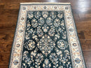 Green Indo Persian Rug 4x6, Floral Allover, Handmade Vintage Oriental Carpet, Sarouk Rug, Wool