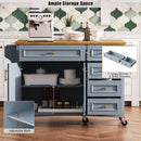 K&K 52'' Kitchen Island with Drop Leaf, Embossed Texture Kitchen Island on Wheels with Spice Rack, Towel Rack, 2 Doors and 5 Drawers, Kitchen Storage Cart with Adjustable Shelf for Kitchen, Blue Grey
