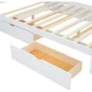 Queen Size Rattan Headboard Bed with Two Drawers and Trundle, White