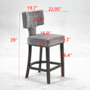 Mid Century Modern Counter Height Bar Stools Set of 2, Farmhouse Linen Fabric Upholstered Accent Chair Curved Backrest with Copper Nails around,Kitchen Chairs with Hardwood Frame, Orange