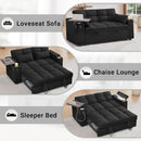 65Inches Transformable Sleeper Sofa Bed Black USBPort