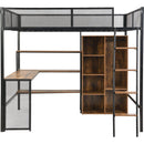 Full Size Metal Loft bed with Built-in Desk, Wardrobeand Shelves, Black(ETA:1.23)