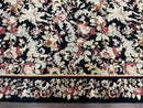 Wool Needlepoint Rug 9x12, William Morris Vintage Chinese Needlepoint Carpet 9 x 12, Handwoven, Allover Floral Area Rug, Black Light Green
