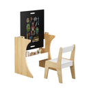 Kids Table Set with One Chair, Multifunctional Wooden Children Study Table-Convertible Tabletop for Study, Drawing & Play, Natural