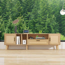 Rattan TV Stand with 2 Cabinets & 2 Open Shelves, Rattan-inspired Media Console Table for TVs up to 80", Entertainment Center with Solid Wood Legs, TV cabinet for Living room, Bedroom, Home Theatre