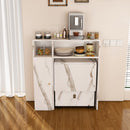 Multifunctional Folding Dining Table with Wall-Mounted Sideboard & Storage, White MDF, Space-Saving Design