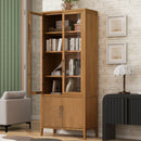 U_STYLE Impressive 90.6'' Tall Cabinet with Oak Veneer and Glass Doors,Suitable for Study,Entryway, Hallway, Living Room, Foyer