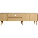 Rattan TV Stand with 2 Cabinets & 2 Open Shelves, Rattan-inspired Media Console Table for TVs up to 80", Entertainment Center with Solid Wood Legs, TV cabinet for Living room, Bedroom, Home Theatre