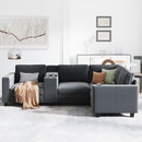 L-shaped 4-seater 105.5''*66.5'' corduroy sofa, large storage armrests with center console, USB charging, left and right seats can be switched, 2 packages of 130