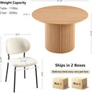47 Inch Round Dining Table Set Beige Oak Boucle Padded Seating