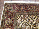 Vintage Indo Persian Area Rug 9x12, Wool Hand-Knotted Ivory & Dark Red Oriental Carpet, Fine Weave 9 x 12 Indian Rug, Dining Room Rug