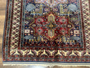 Indian Rug with Caucasian Design, 4x6 Geometric Carpet, Navy Blue and Cream
