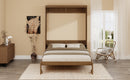 Full Size Solid Wood With Rattan Murphy Bed Cabinet Space-Saving Bed with 1 Side Cabinet Storage Shelf, Perfect for Guest Room, for Bed Room, Guest Room, Home Office, Walnut