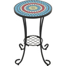 Patio Side Table with Shelf,Blue+Black