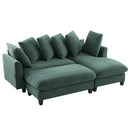 Upholstered Sectional Sofa with Movable Ottoman and Storage in Green Chenille, 83 Inch