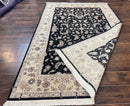 Sino Persian Rug 6x9, Black and Ivory, Wool and Silk Highlights, Handmade