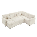 97 Inch L-Shaped Corner Sectional Sofa Couch with Seat and Storage Ottoman,Chenille Fabric Corner Couch with 7 Seats & 2 Pillows for Living Room, Beige