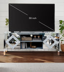 47 Inch Mirror TV Media Console with Diamond Glass Doors, Dual Door Design and Open Storage Space, Compatible with 50-Inch TVs&Modern Decor for Living Room & Bedroom