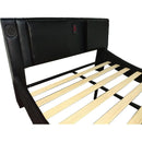 Faux Leather Upholstered Platform Bed Frame with led lighting, Bluetooth connection to play music control, Backrest vibration massage, Curve Design, Wood Slat Support, Exhibited Speakers,King Size