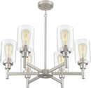 Brushed Nickel Six Light Chandelier With Clear Glass Shades