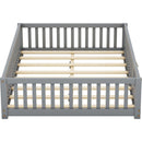 Full Size Bed Floor Bed with Safety Guardrails and Door for Kids, Gray