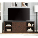 Modern Farmhouse TV Media Stand, Large Barn Inspired Home Entertainment Console, for TV Up to 80", with Open Shelves and Closed Cabinets, Espresso and Black, 70"Wx15.55"Dx26.89"H